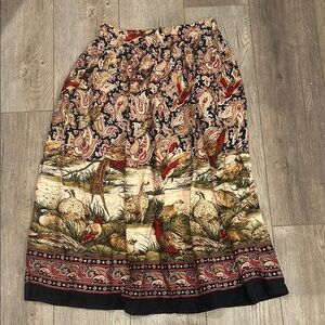 FSTOP Burgundy Gold Black Paisley Bird Print Vintage Old Money Skirt Size 10